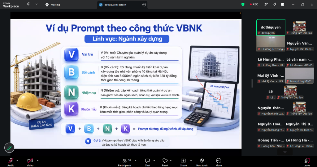 Ví dụ thực hành viết prompt AI ứng dụng trong lĩnh vực xây dựng theo công thức VBNK